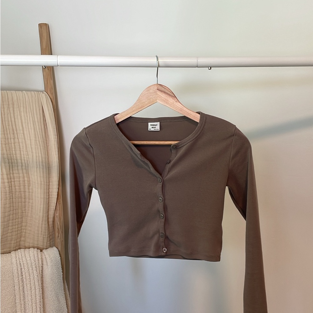 Sunday Best Brown Long Sleeve Crop Top
